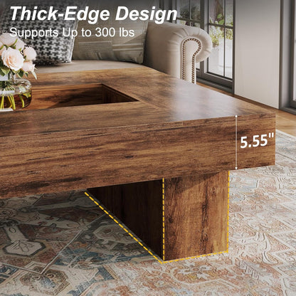 GoFurnitureHub 47.2" Rustic Coffee Table Modern Wood Center Table with LED Lighting & Storage, Rustic Brown