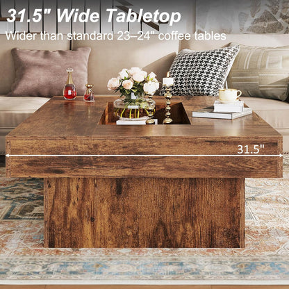 GoFurnitureHub 47.2" Rustic Coffee Table Modern Wood Center Table with LED Lighting & Storage, Rustic Brown
