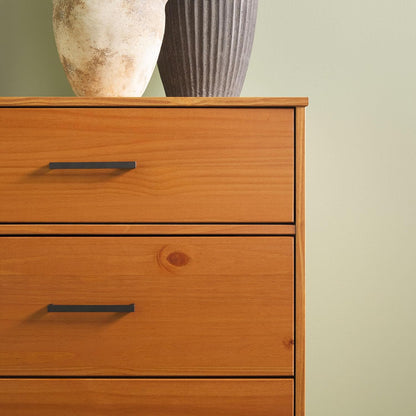 GoFurnitureHub 52" Solid Wood 6-Drawer Dresser – Mid-Century Modern Storage Chest, Caramel