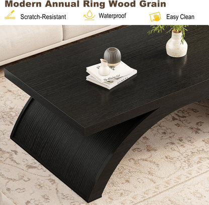 GoFurnitureHub 47" Modern Rectangular Coffee Table – Black Oak