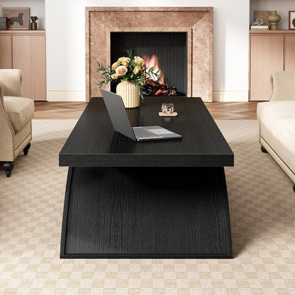 GoFurnitureHub 47" Modern Rectangular Coffee Table – Black Oak
