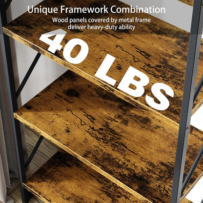 GoFurnitureHub Industrial 5-Tier Bookshelf Set of 2 – Rustic Brown Metal & Wood Display Shelves