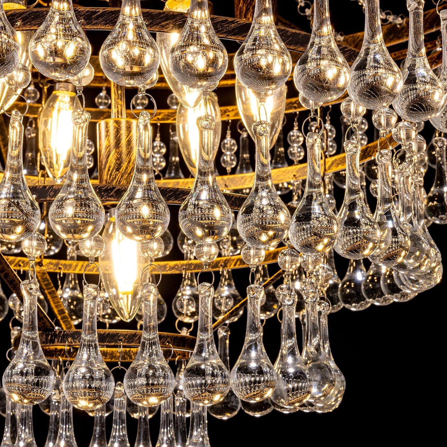 GoFurnitureHub Rustic Farmhouse Crystal Chandelier – 10-Light Bronze Finish