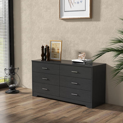 GoFurnitureHub Modern 6-Drawer Dresser – Wide Black Wooden Storage Chest for Bedroom & Living Room