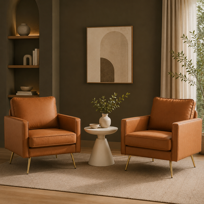 GoFurnitureHub Modern Faux Leather Accent Chair – Green Upholstered Armchair with Metal Legs