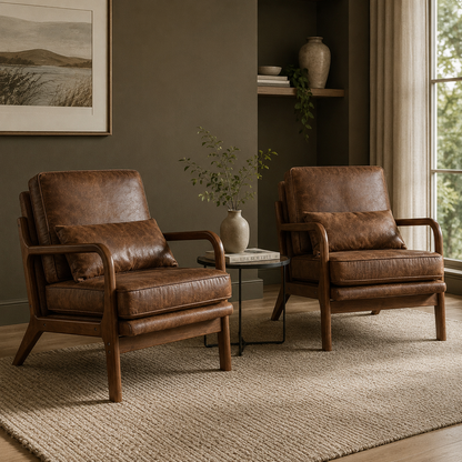 GoFurnitureHub Set of 2 Mid-Century Accent Chairs with Solid Wood Arms