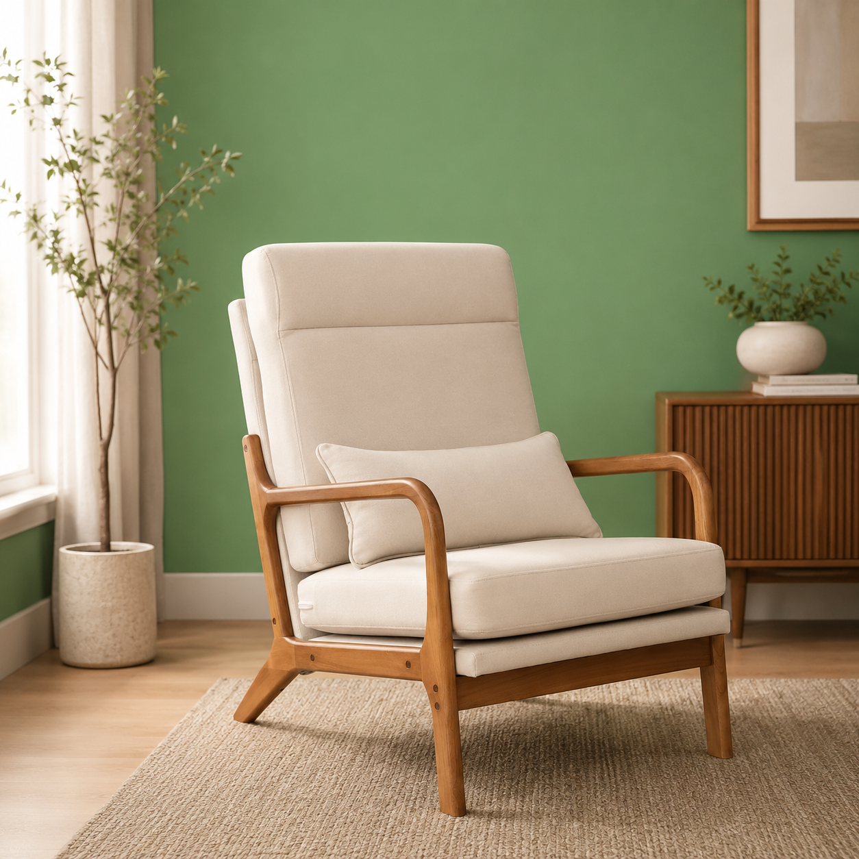 GoFurnitureHub Modern Linen Accent Chair with Solid Wood Frame