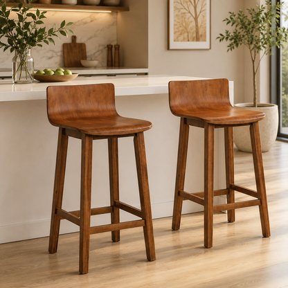 GoFurnitureHub 24.5" Counter Height Bar Stools Set of 2 – Farmhouse Wooden Bar Chairs with Low Back & Footrest, Brown
