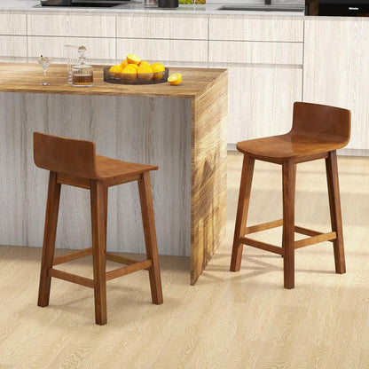 GoFurnitureHub 24.5" Counter Height Bar Stools Set of 2 – Farmhouse Wooden Bar Chairs with Low Back & Footrest, Brown