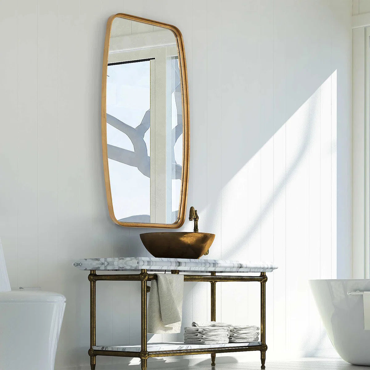Belle Gold Iron Wall Mirror – Modern Organic Rectangle Mirror