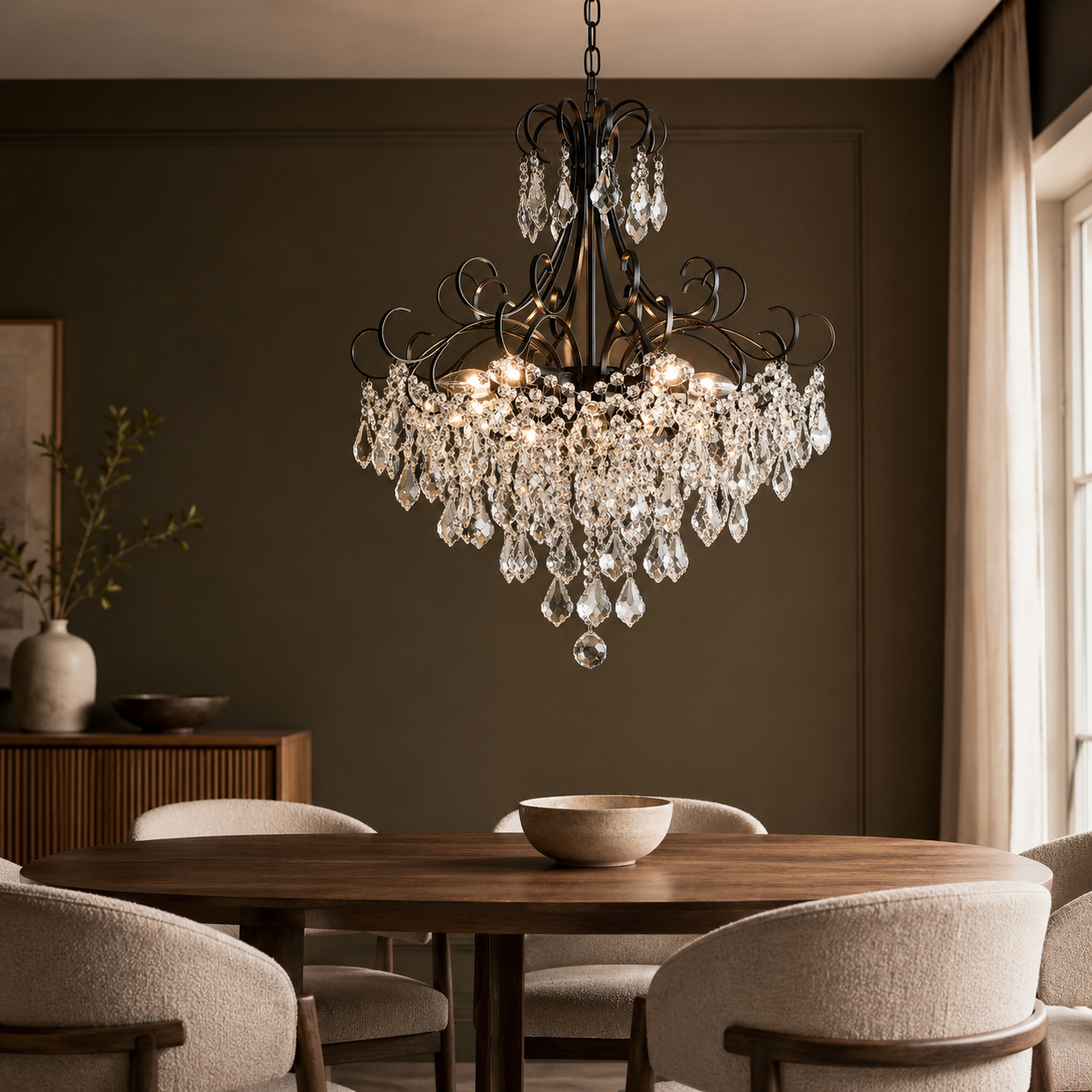 GoFurnitureHub 10-Light Modern Crystal Chandelier – Black Luxury Ceiling Pendant Light for Dining Room & Entryway