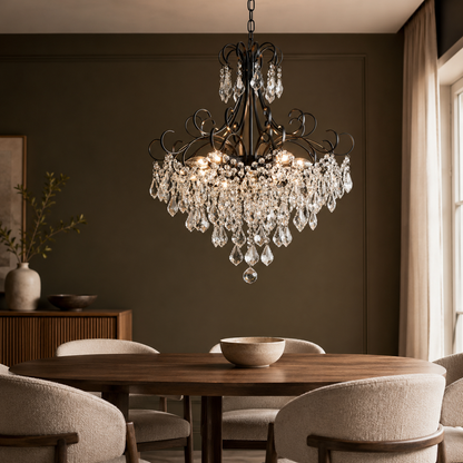 GoFurnitureHub 10-Light Modern Crystal Chandelier – Black Luxury Ceiling Pendant Light for Dining Room & Entryway