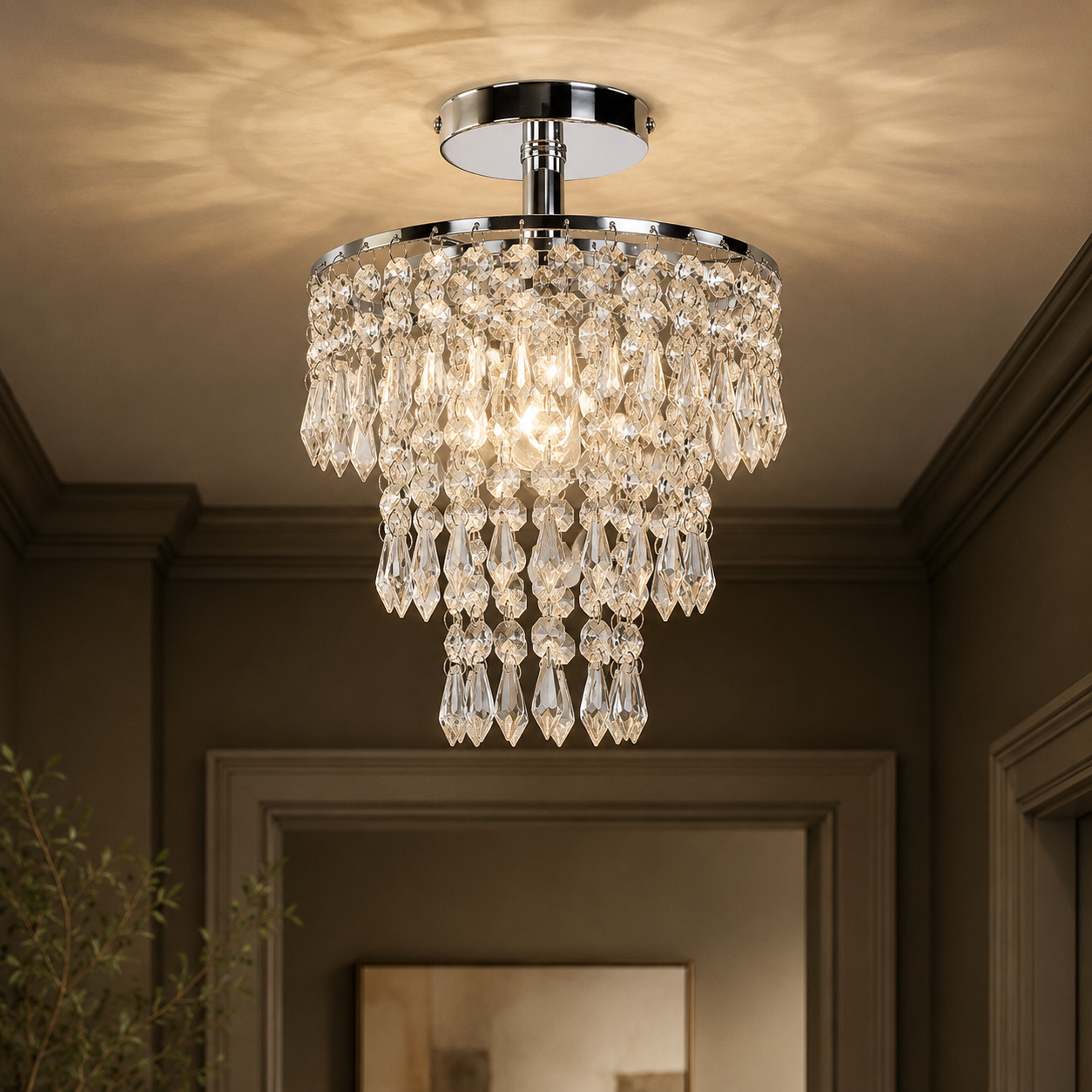 GoFurnitureHub Crystal Raindrop Chandelier – Chrome Ceiling Light