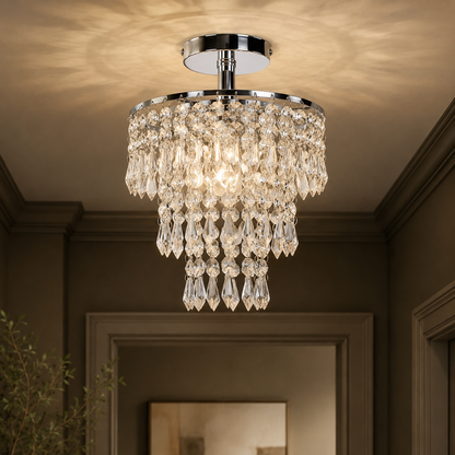 GoFurnitureHub Crystal Raindrop Chandelier – Chrome Ceiling Light