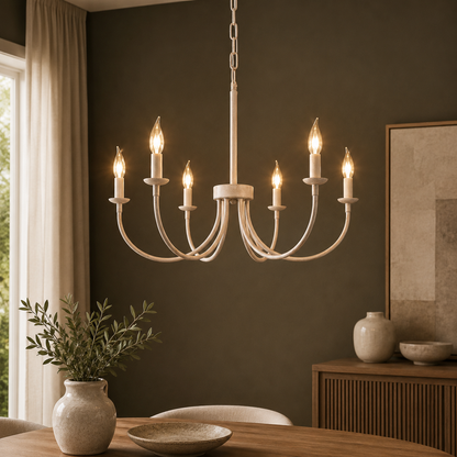 GoFurnitureHub 26" French Country 6-Light Farmhouse Chandelier – Antique White Candle Ceiling Light