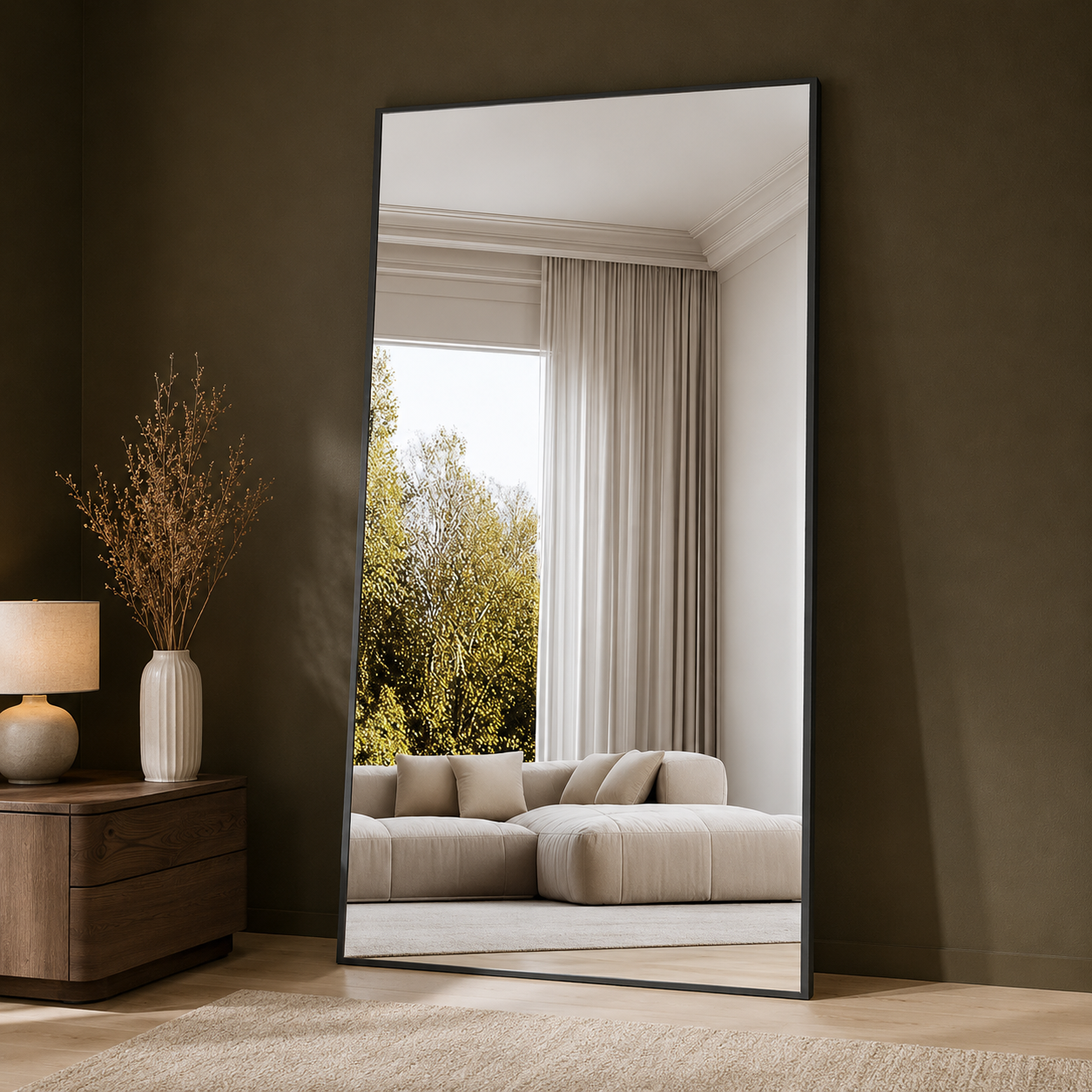 GoFurnitureHub 82" × 44" Extra-Large Full-Length Floor Mirror with Black Aluminum Frame