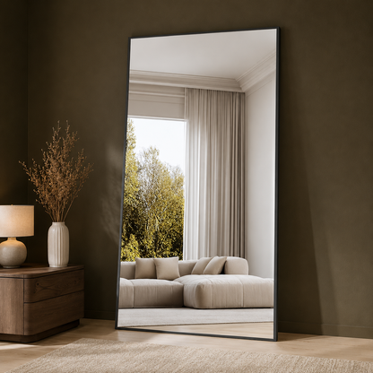 GoFurnitureHub 82" × 44" Extra-Large Full-Length Floor Mirror with Black Aluminum Frame