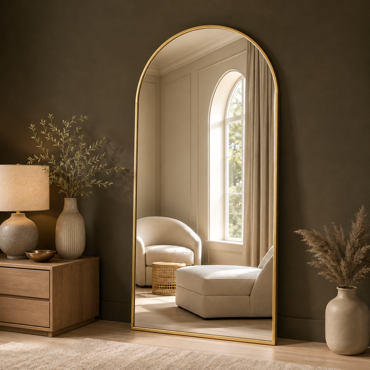 GoFurnitureHub 70" × 26" Gold Arched Full-Length Floor Mirror with Aluminum Frame