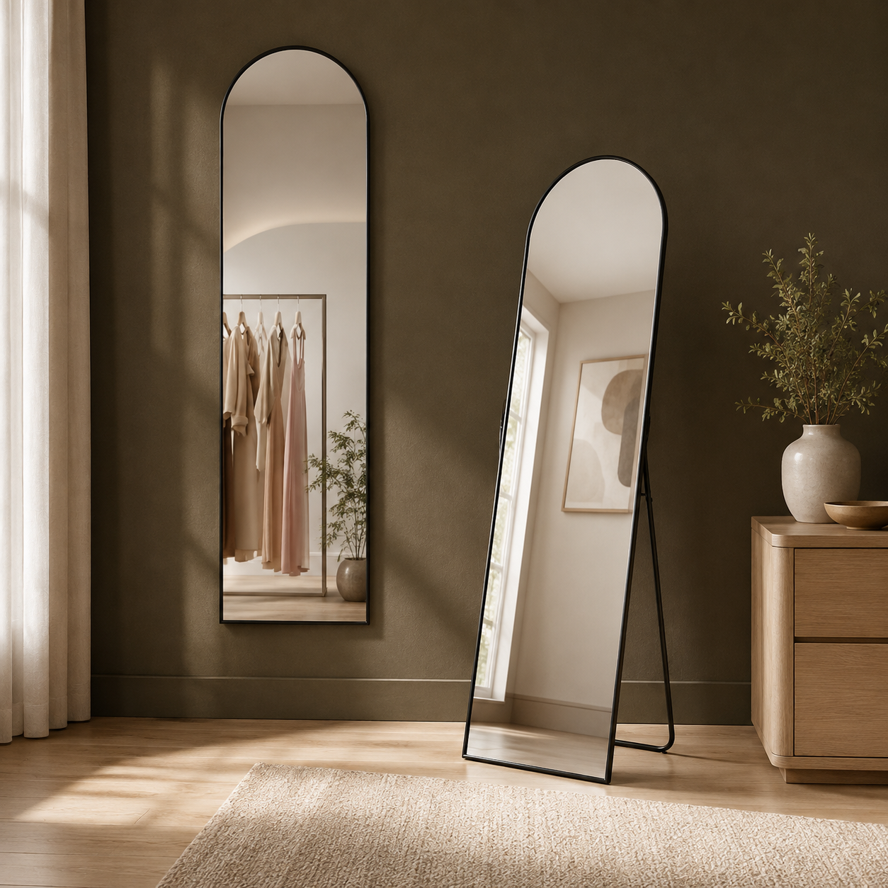GoFurnitureHub 59" × 16" Arched Full-Length Floor Mirror Slim Vertical Body Mirror for Bedroom, Dressing Room, Hallway & Home Décor
