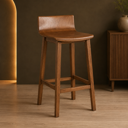 Modern Brown Leather Bar Stool
