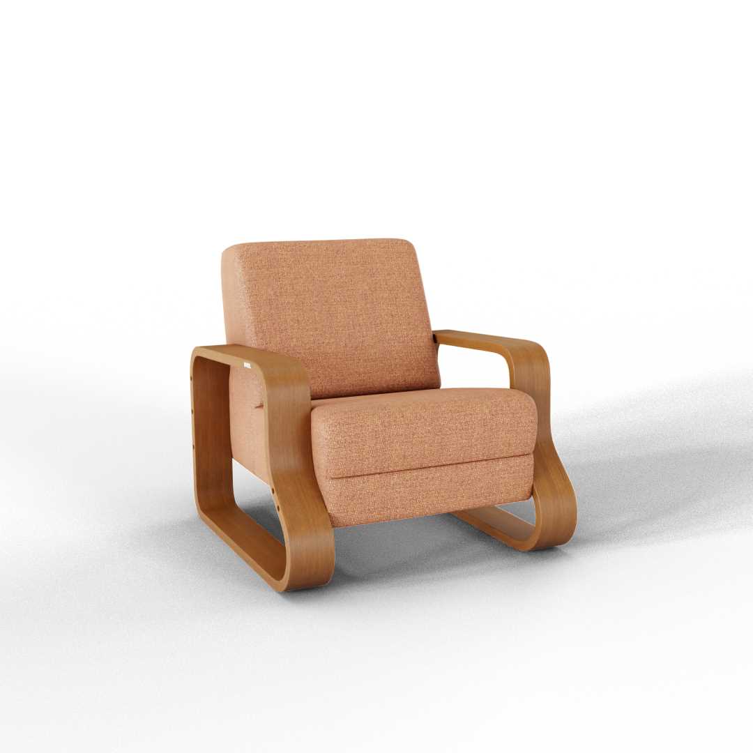 Mid-Century Modern Lounge Chair with Curved Wood Frame