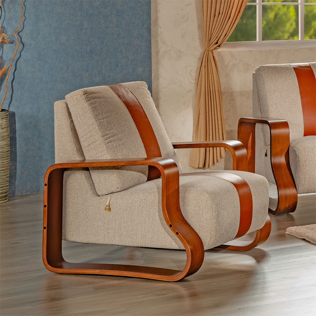 Mid-Century Modern Lounge Chair with Curved Wood Frame