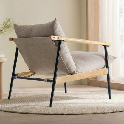 Primrose Modern Accent Chair with Rubberwood Arms & Metal Frame – Beige