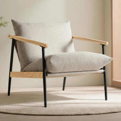 Primrose Modern Accent Chair with Rubberwood Arms & Metal Frame – Beige