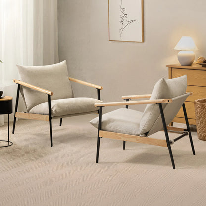 Primrose Modern Accent Chair with Rubberwood Arms & Metal Frame – Beige