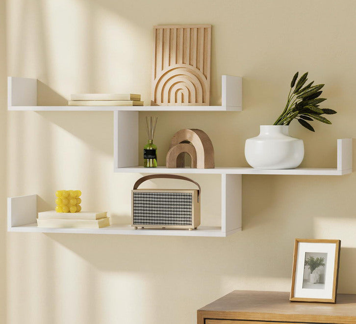 Modern Zigzag Floating Wall Shelf – 3-Tier Decorative Storage Display Rack