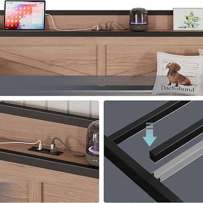 GoFurnitureHub Twin Daybed with Pop Up Trundle Charging Station Storage Shelf Wood Platform Bed Natural Finish