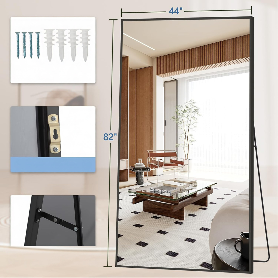 GoFurnitureHub 82" × 44" Extra-Large Full-Length Floor Mirror with Black Aluminum Frame