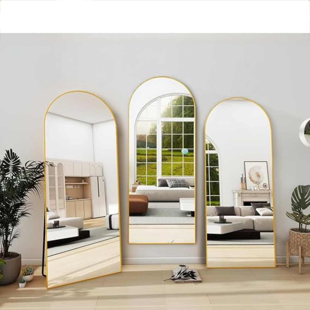 GoFurnitureHub 70" × 26" Gold Arched Full-Length Floor Mirror with Aluminum Frame