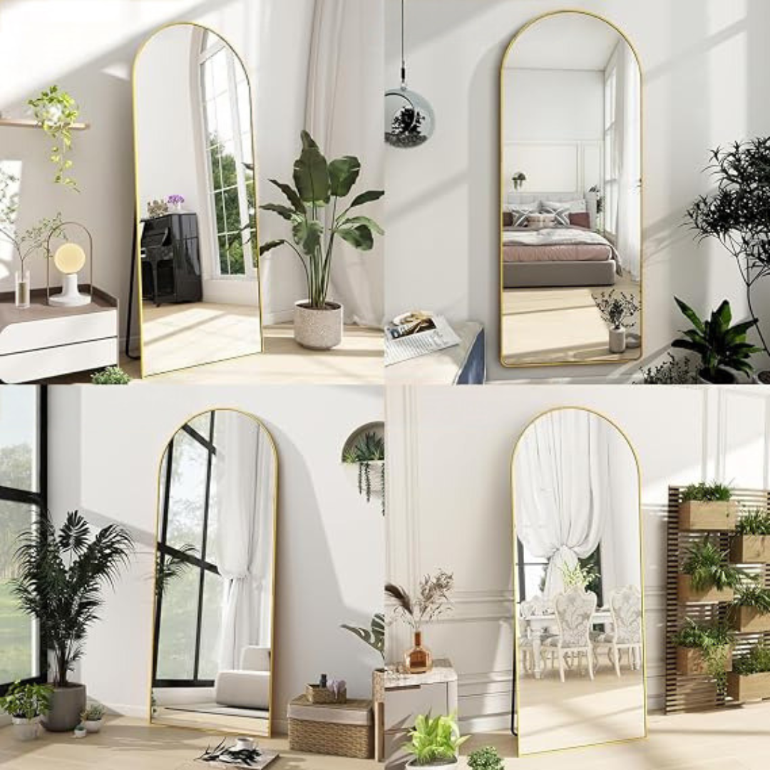GoFurnitureHub 70" × 26" Gold Arched Full-Length Floor Mirror with Aluminum Frame