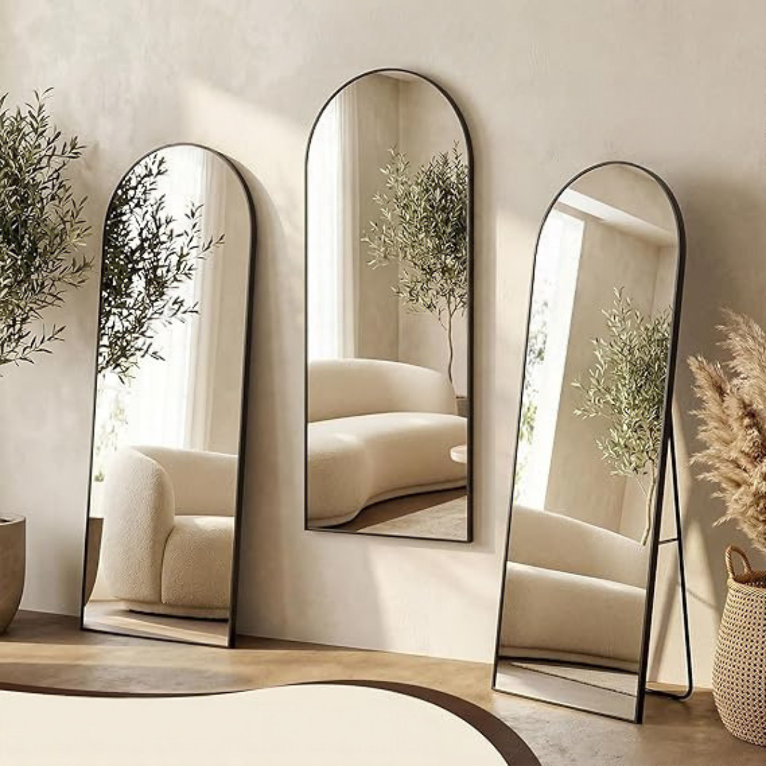GoFurnitureHub 71" × 28" Black Arched Full-Length Floor Mirror with Aluminum Frame Freestanding