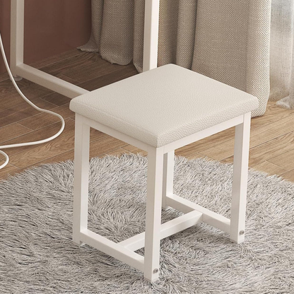 GoFurnitureHub White Makeup Vanity Desk with LED Mirror, Chair & Power Outlet – Modern Vanity Set with Drawers