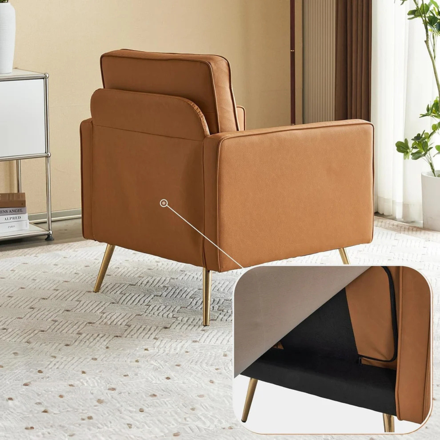 GoFurnitureHub Modern Faux Leather Accent Chair – Green Upholstered Armchair with Metal Legs