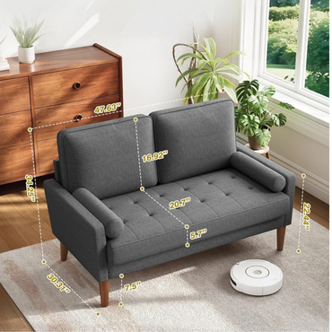 GoFurnitureHub Mid-Century Modern 2-Seater Sofa with Throw Pillow