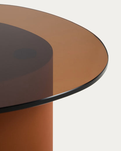 Modern Amber Glass Side Table with Sculptural Pedestal Base – Terracotta
