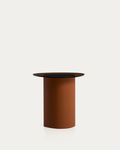 Modern Amber Glass Side Table with Sculptural Pedestal Base – Terracotta