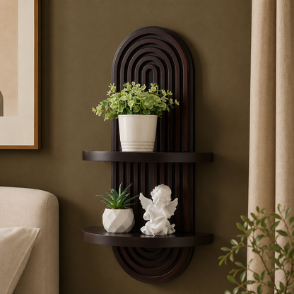 GoFurnitureHub Boho Arched Floating Wall Shelf – Mid-Century Wooden Display Shelf, Dark Brown