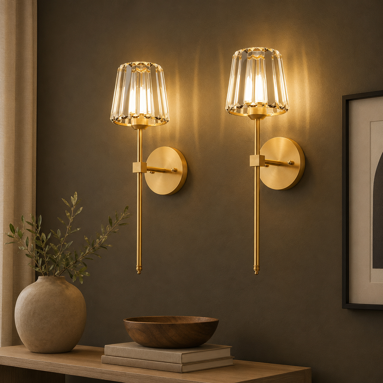 GoFurnitureHub Rechargeable – Gold Wireless RGB Dimmable Wall Lights with Remote, Set of 2
