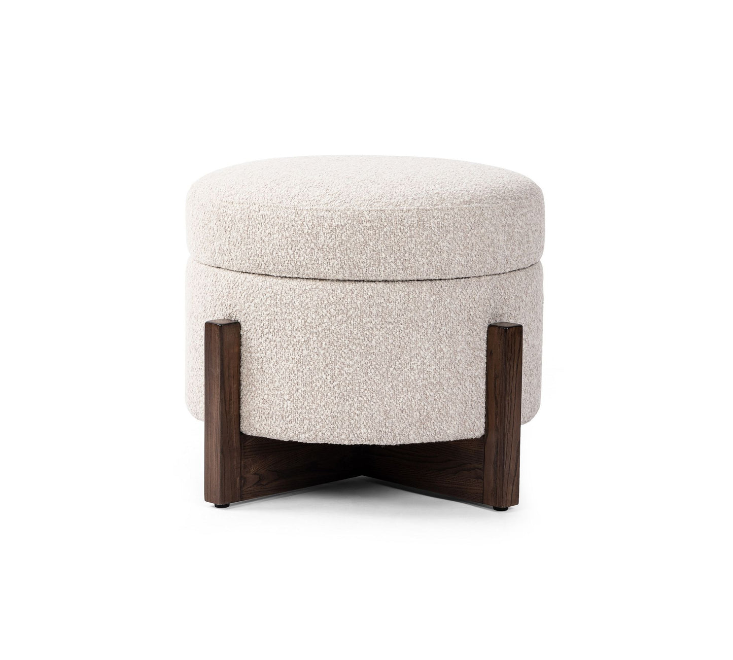 Round Storage Ottoman Coffee Table with Bouclé Upholstery – Cream