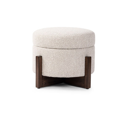 Round Storage Ottoman Coffee Table with Bouclé Upholstery – Cream