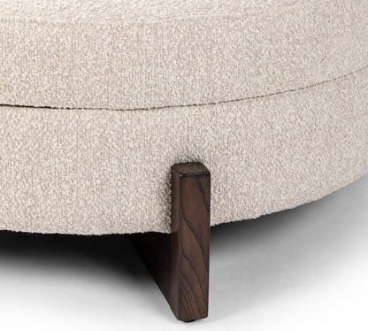 Round Storage Ottoman Coffee Table with Bouclé Upholstery – Cream