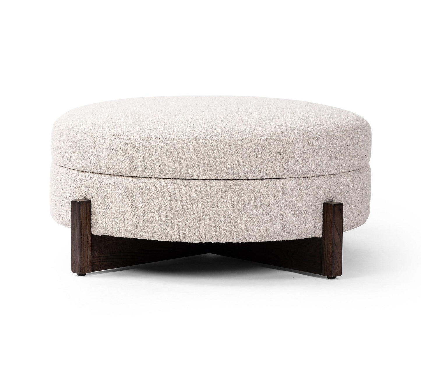 Round Storage Ottoman Coffee Table with Bouclé Upholstery – Cream