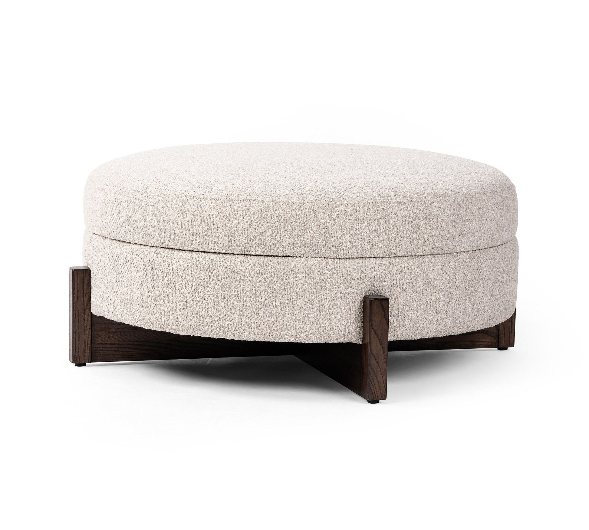 Round Storage Ottoman Coffee Table with Bouclé Upholstery – Cream
