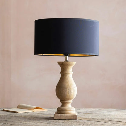 Parry Turned Wood Table Lamp – Natural Finish with Black Shade