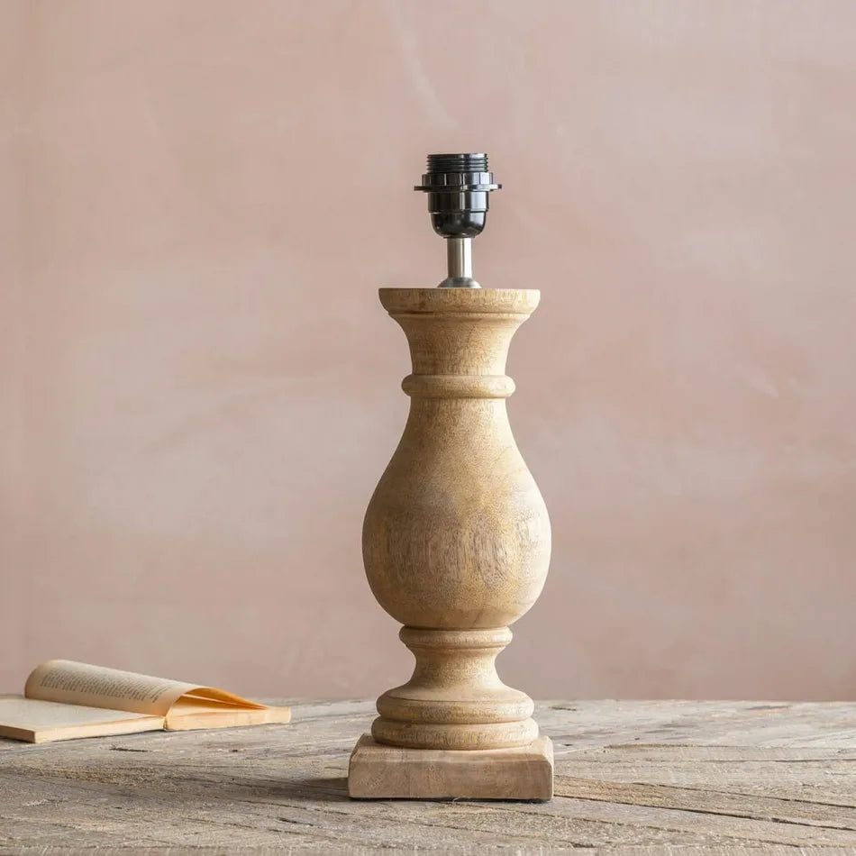 Parry Turned Wood Table Lamp – Natural Finish with Black Shade