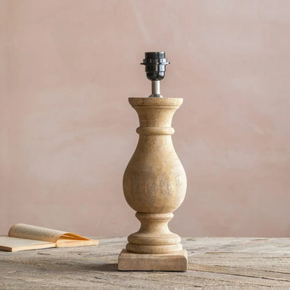 Parry Turned Wood Table Lamp – Natural Finish with Black Shade